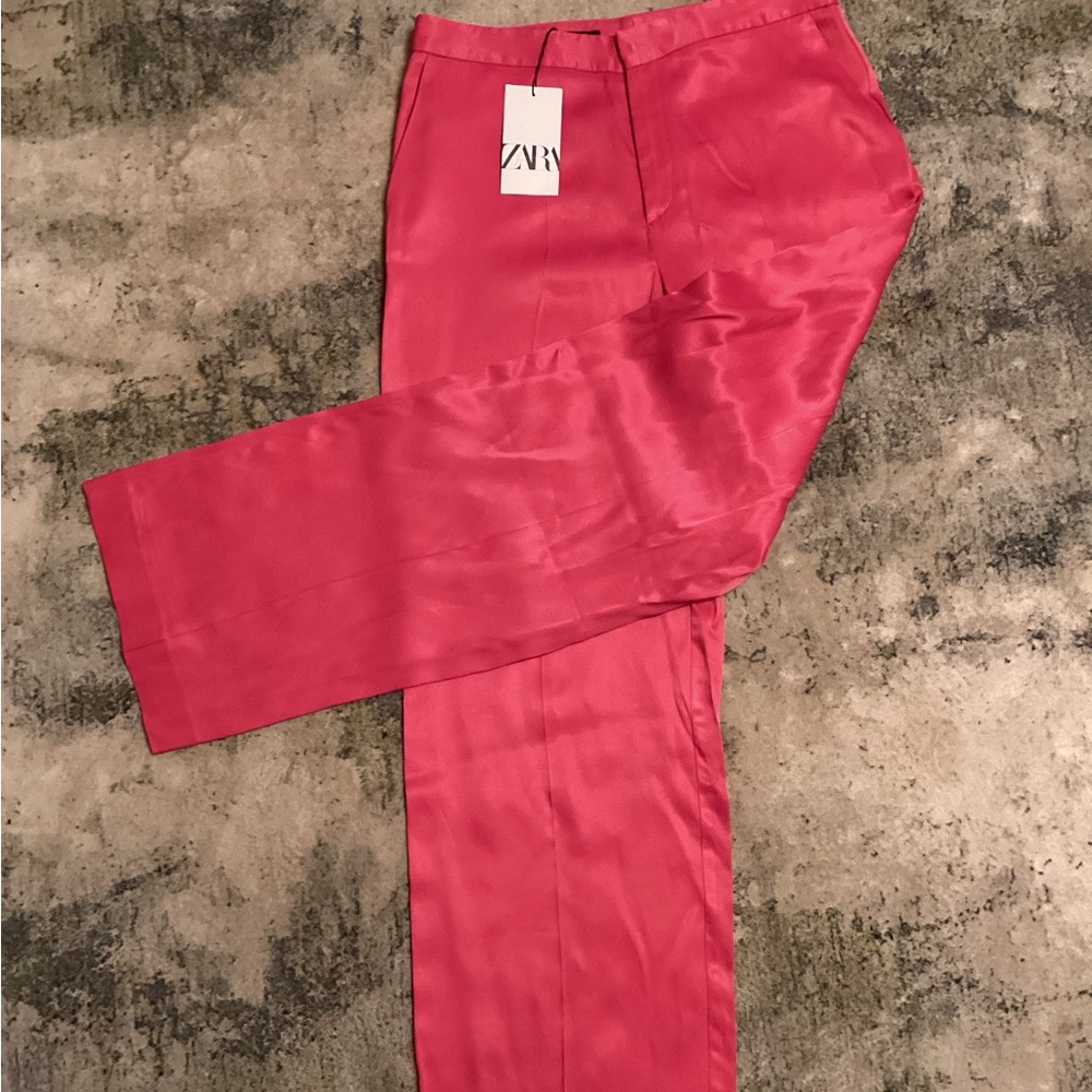Zara Womens Vibrant Pink Satin like Trousers